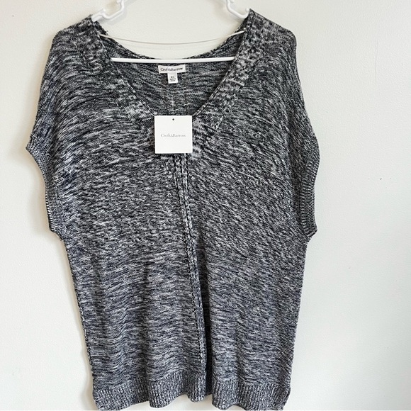 Croft&Barrow V-Neck Short Sleeve Tunic Sweater Marled Knit Navy Cotton Blend XL - Picture 2 of 10